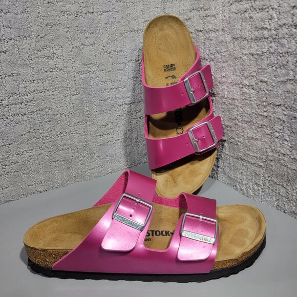 Birkenstock Arizona Unisex Size US L9 M7 Metallic Pink Birko-Flor Slip On Sandal - Picture 2 of 15